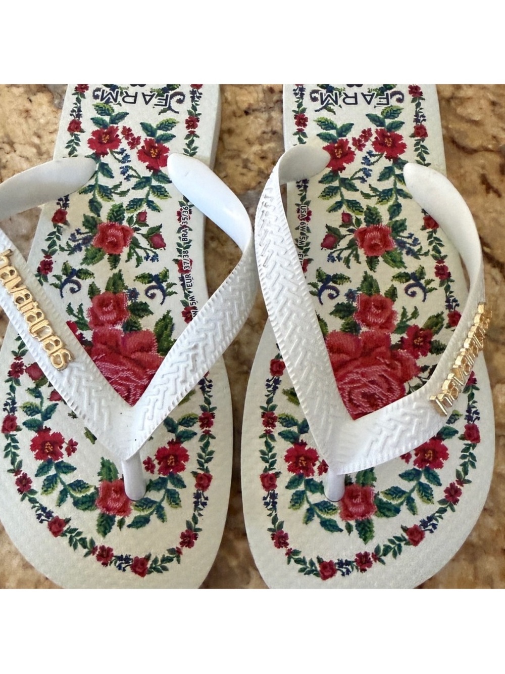 Farm Flip Flops - White Floral Women's Sandals 6